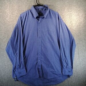 Izod Poplin Dress Shirt Mens 18/34-35 Blue Checkered Long‎ Sleeve Button Up XXL